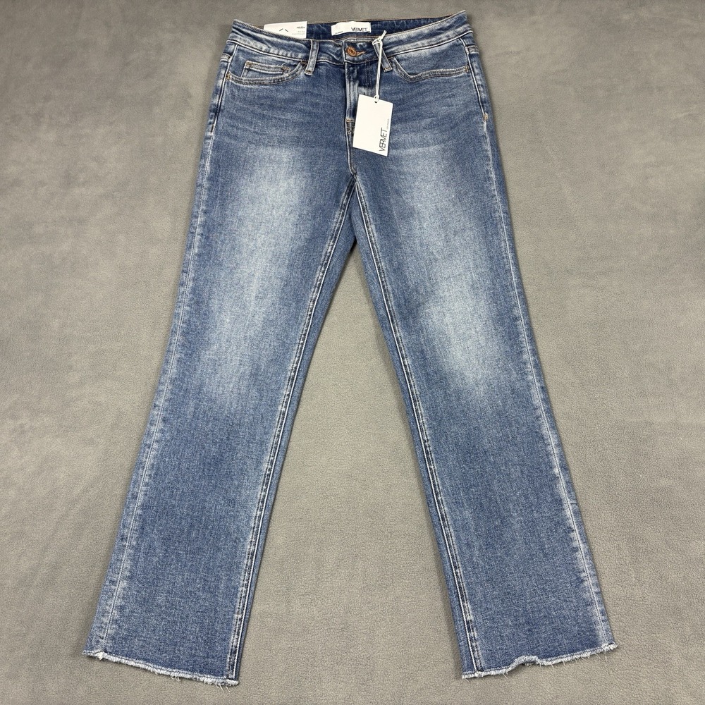 NEW VERVET Melissa Mid Rise Straight Jeans Size 27 Raw Hem Stretch Medium Wash - Picture 2 of 11